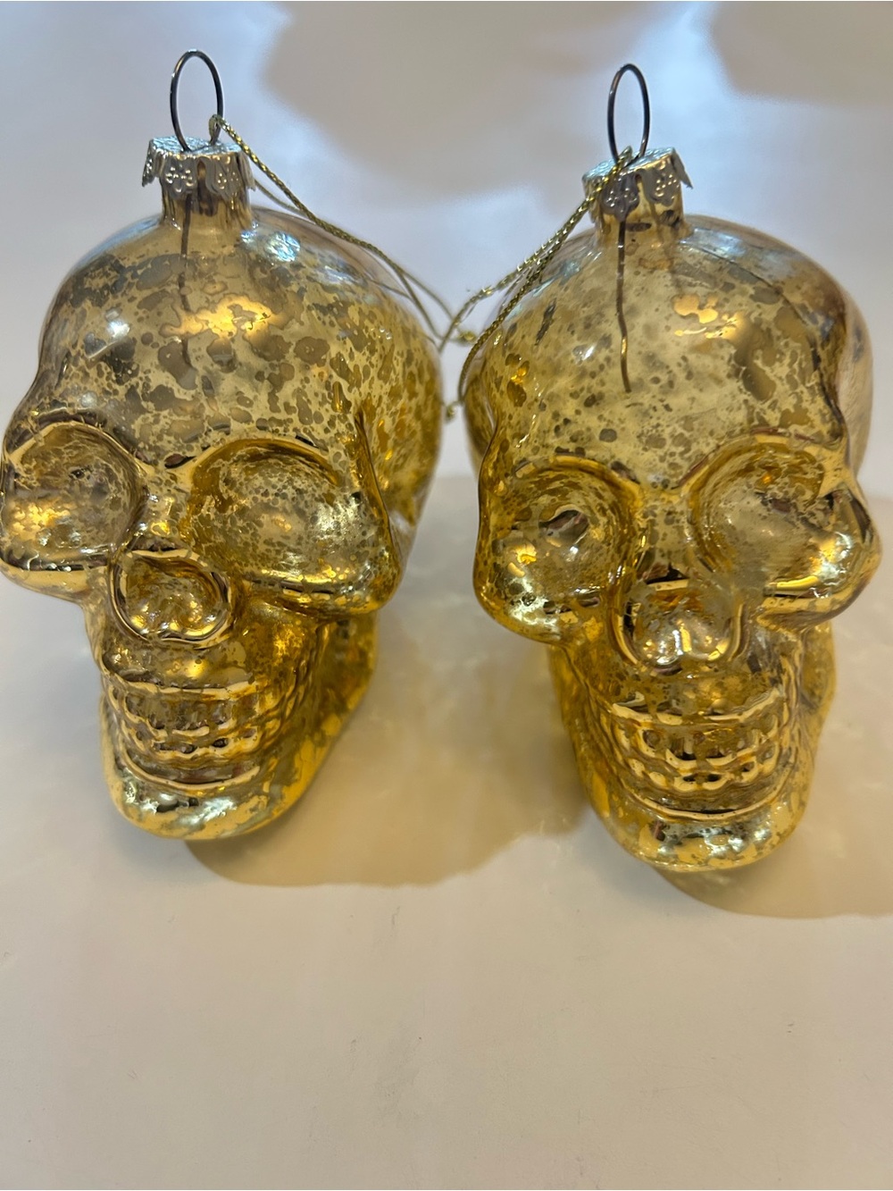 Gold Faux Mercury Glass Skull Ornaments Skeleton Christmas